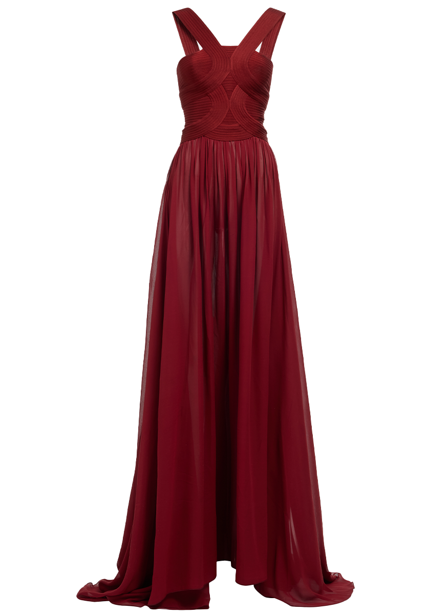 Silk and Knit Halter Gown