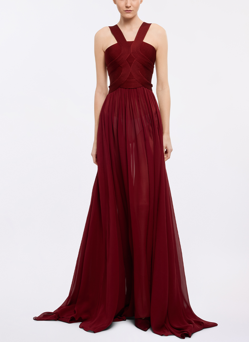 Silk and Knit Halter Gown
