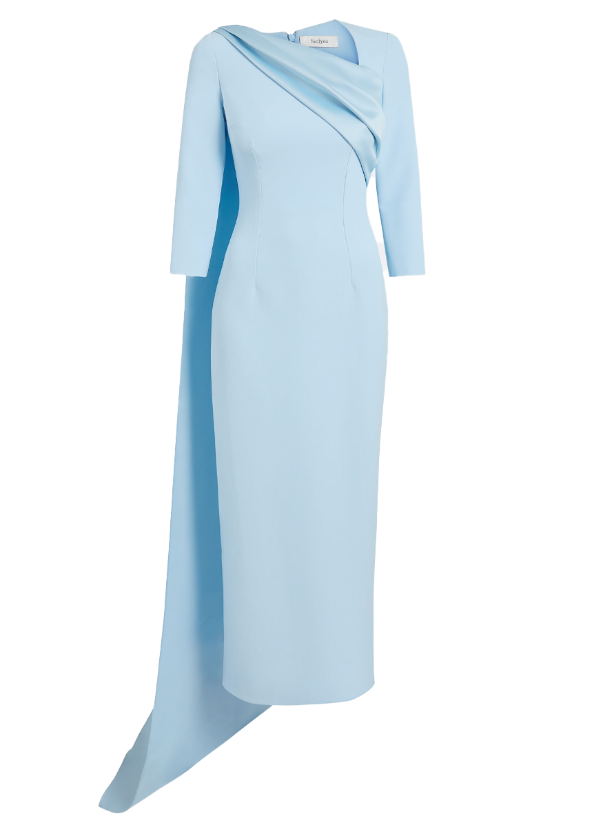 Solenna Crepe and Tech Duchess Gown with Sleeves - Safiyaa