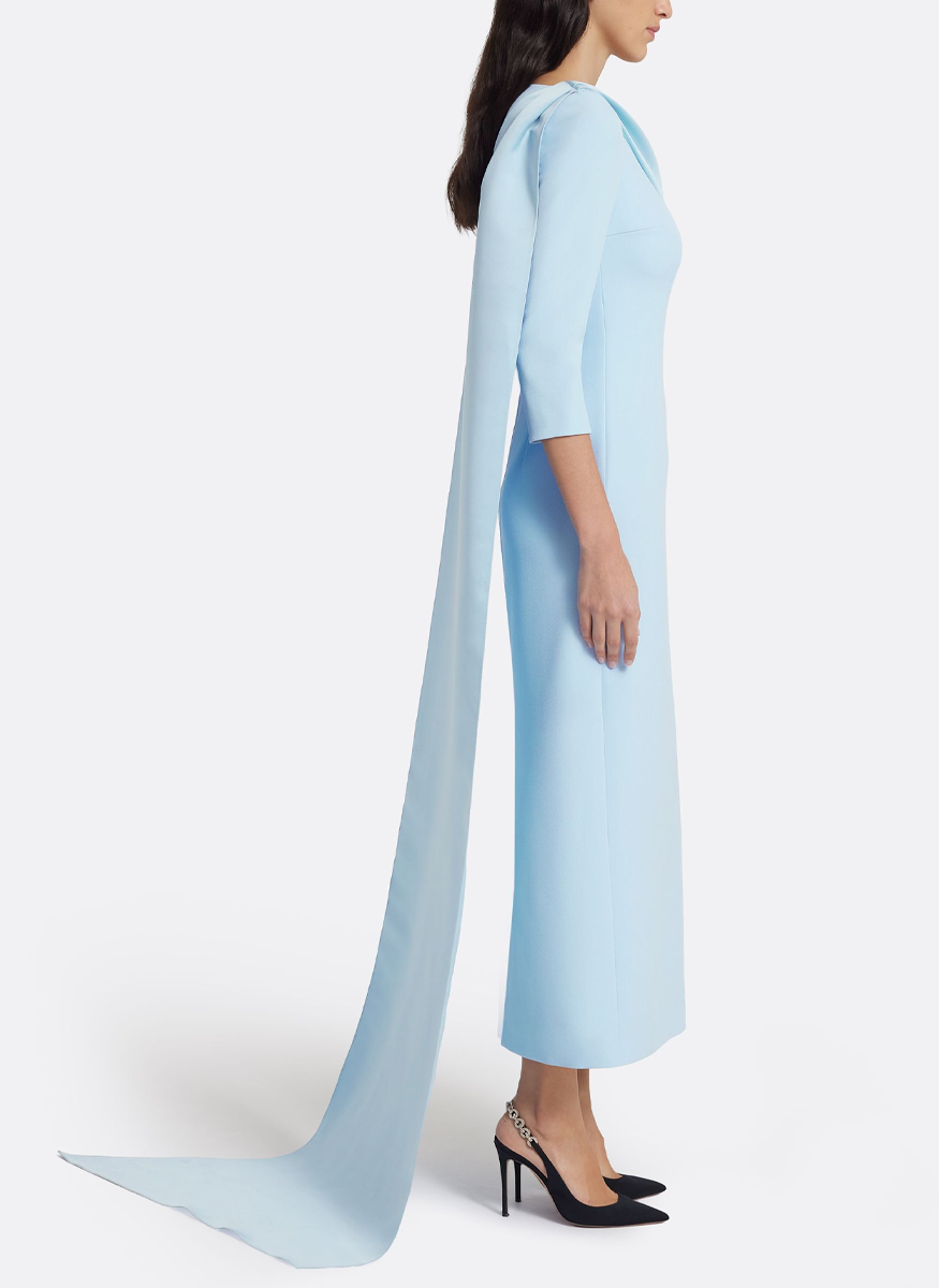Solenna Crepe and Tech Duchess Gown with Sleeves - Safiyaa