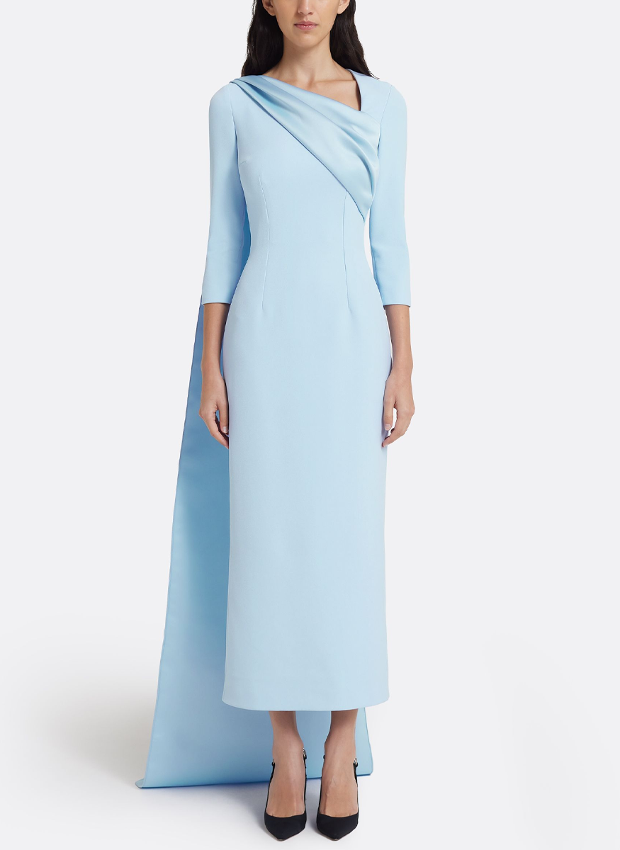 Solenna Crepe and Tech Duchess Gown with Sleeves - Safiyaa