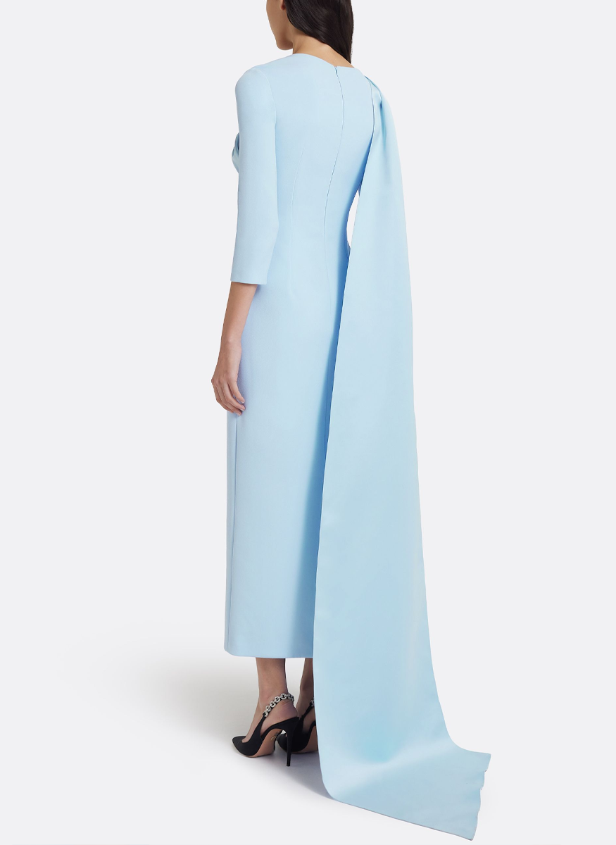 Solenna Crepe and Tech Duchess Gown with Sleeves - Safiyaa