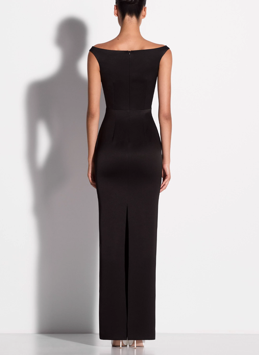 Off Shoulder Column in Satin Crepe - ALEX PERRY