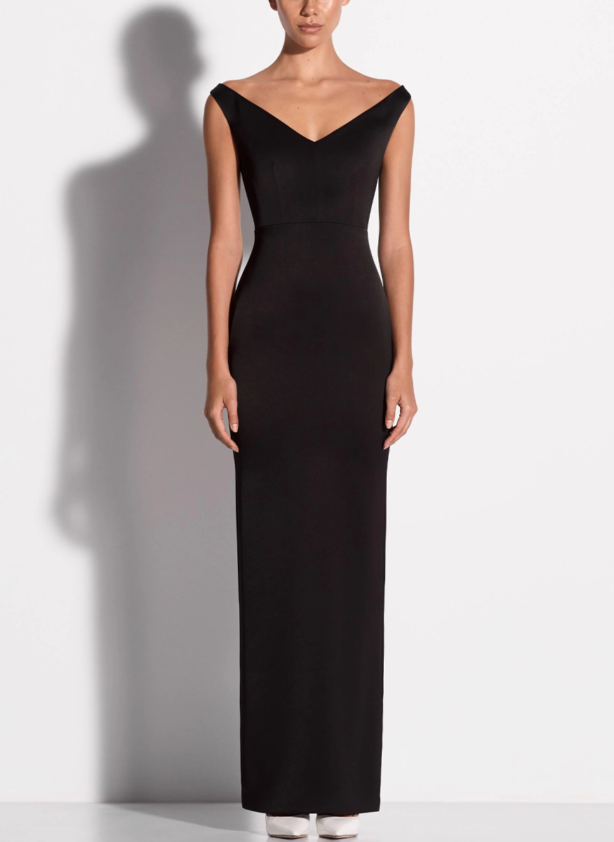 Off Shoulder Column in Satin Crepe