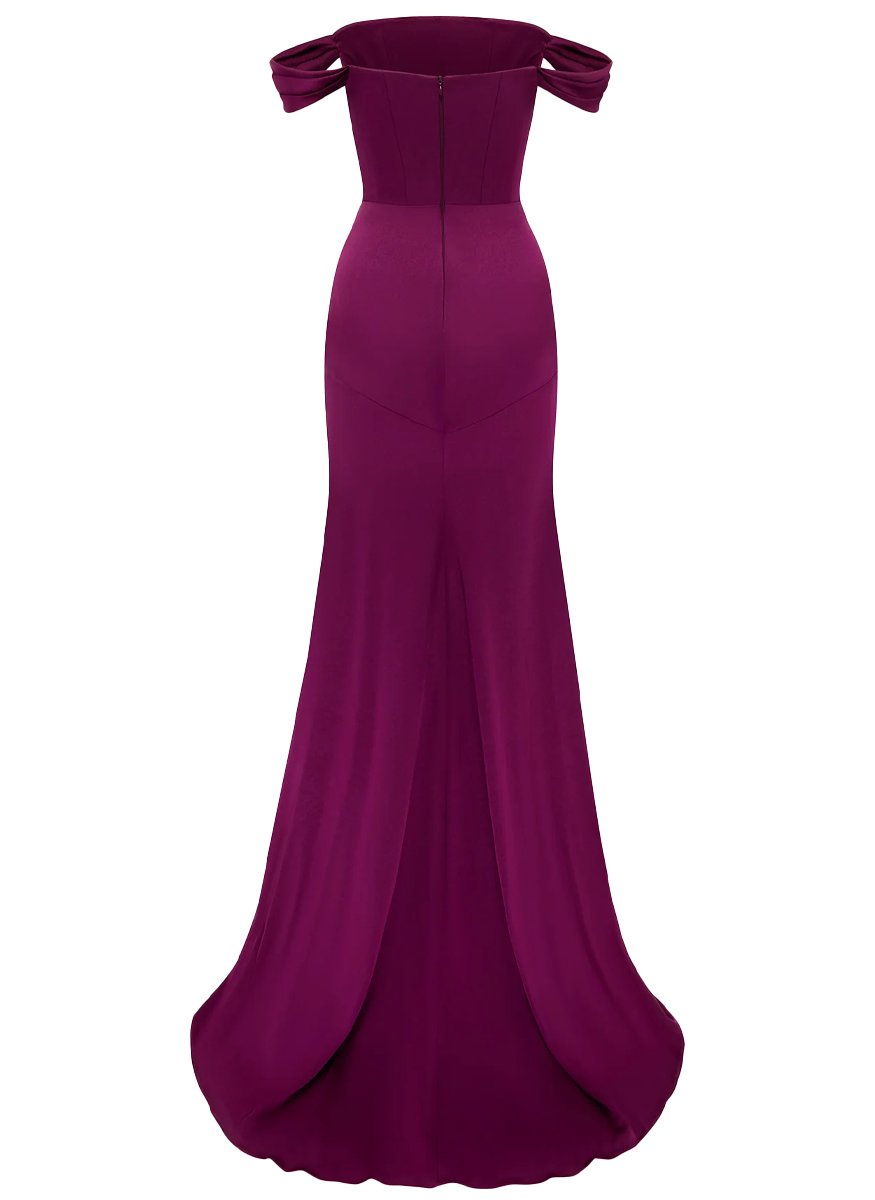 Off Shoulder Panelled Gown in Satin Crepe - ALEX PERRY