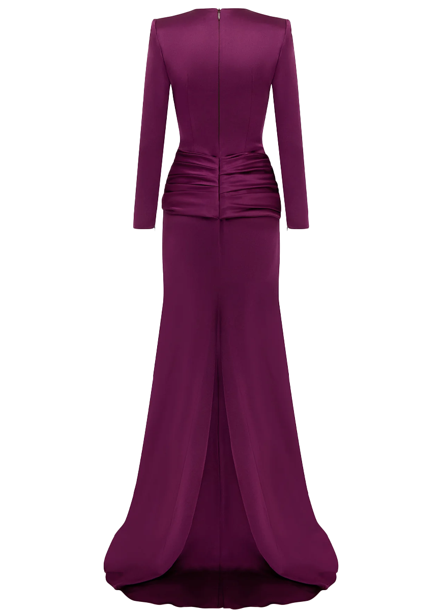 Long Sleeve Knot Gown in Satin Crepe - ALEX PERRY