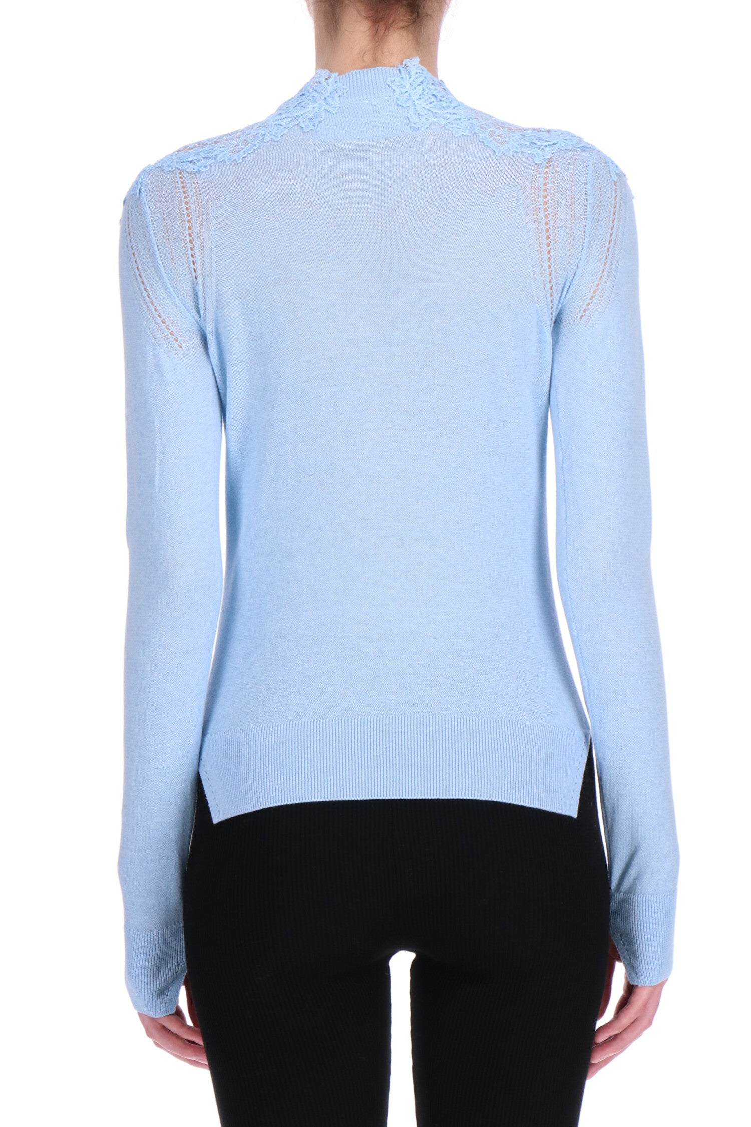 Cotton and Cashmere Long Sleeve Sweater with Lace Collar Detail - Ermanno Scervino