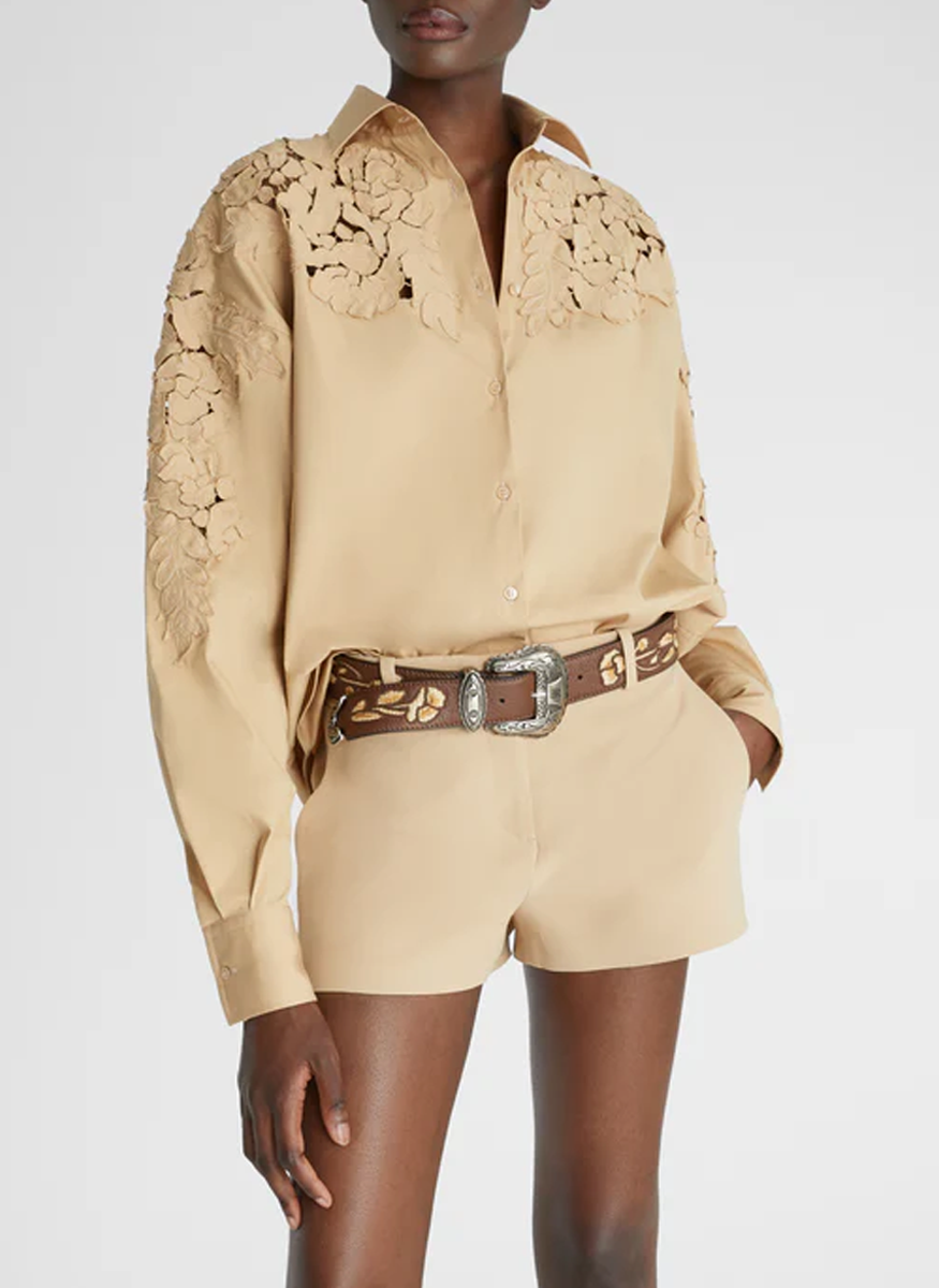 Poplin Long Sleeve Top with Lace Detail - Ermanno Scervino