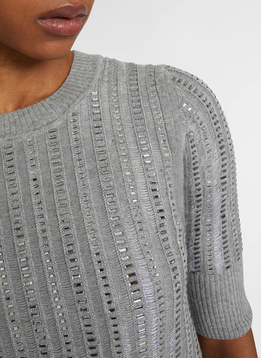 Cashmere and Viscose Top with Baguette Crystals - Ermanno Scervino