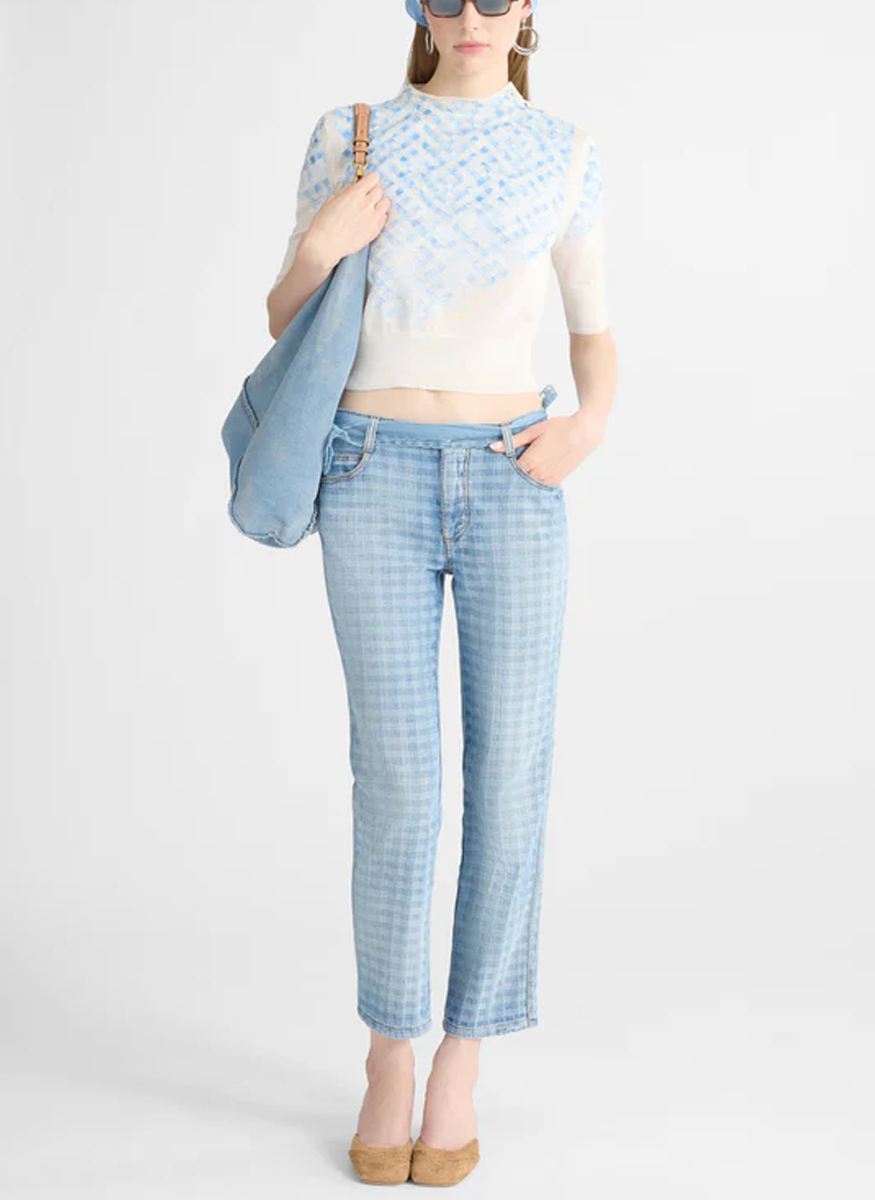 Gingham Woven Detail Knit