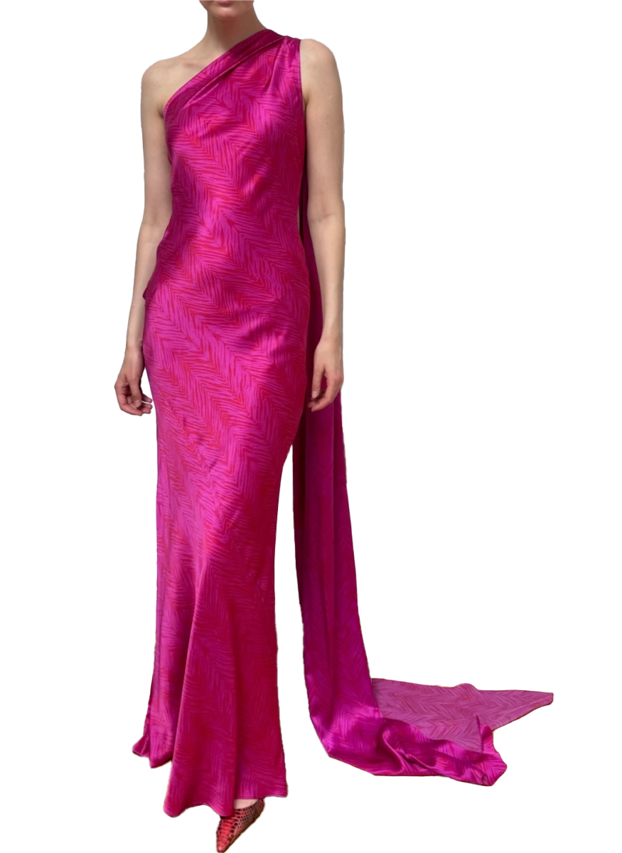 One Shoulder Gown With Removable Cape