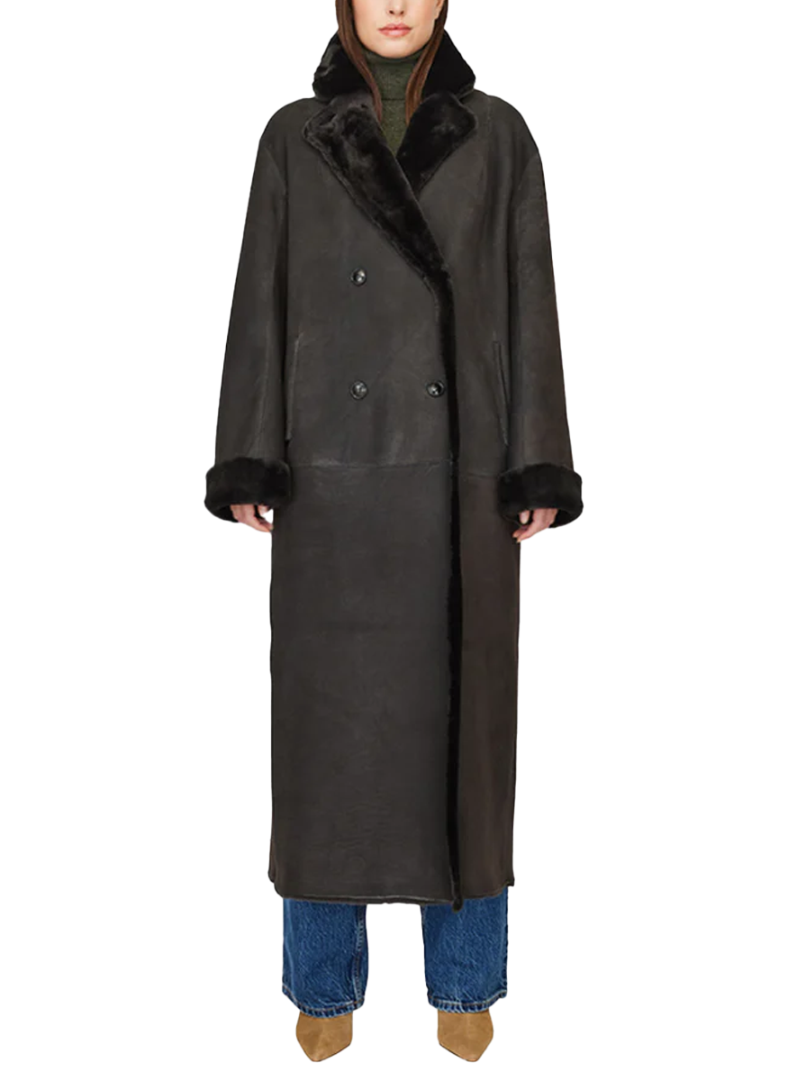 Danielle Black Vintage Reversible Shearling Duster - HiSO