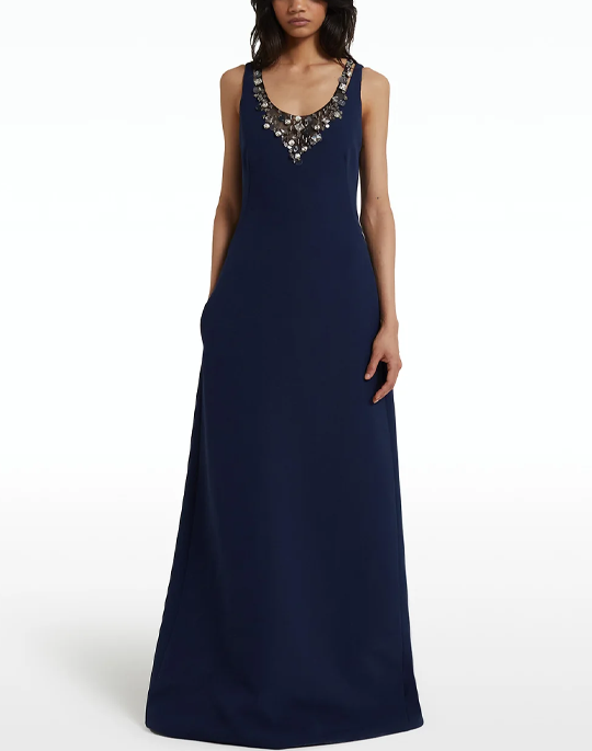 Mariam V-neck Aline Gown with Embellishment - Safiyaa