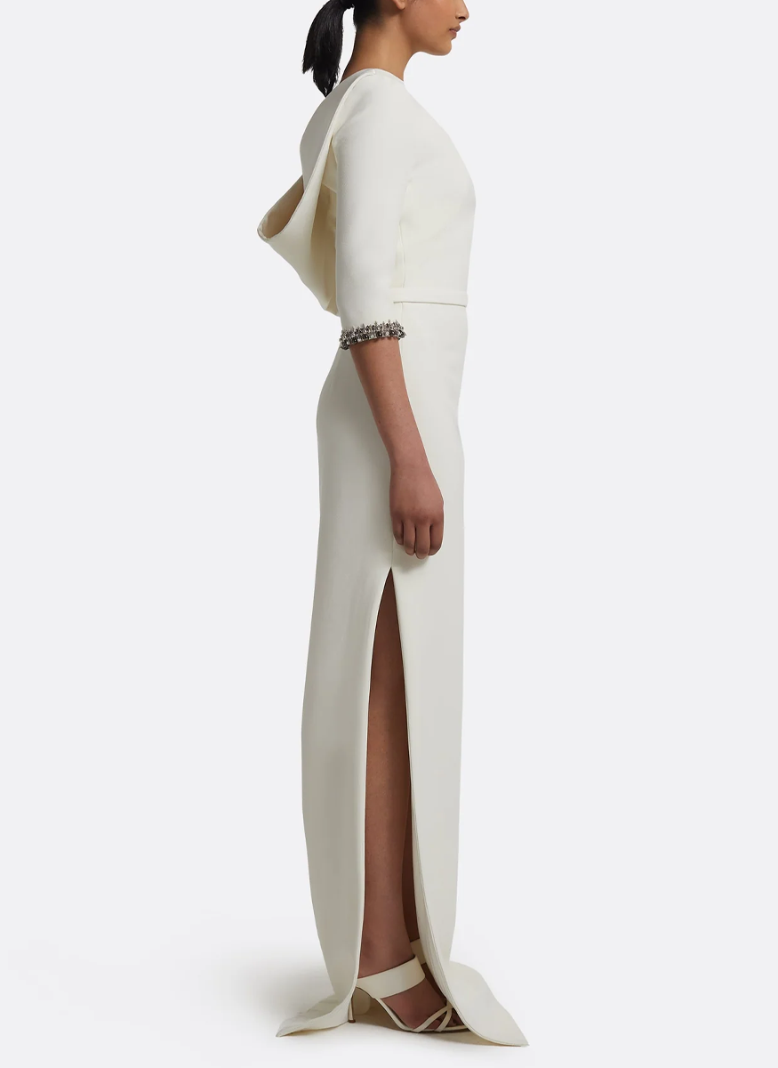 Amaris Long Dress in Ivory with Gunmetal - Safiyaa