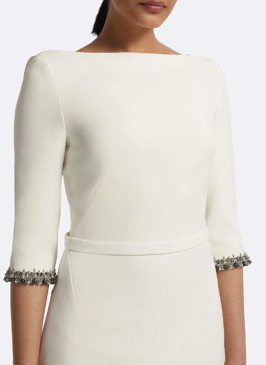 Amaris Long Dress in Ivory with Gunmetal - Safiyaa