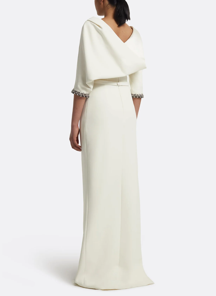 Amaris Long Dress in Ivory with Gunmetal - Safiyaa