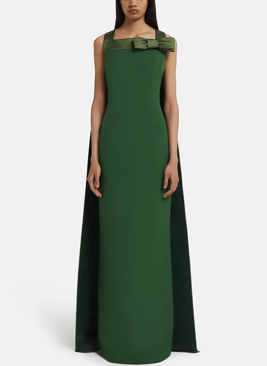 Harley Crepe Gown in Moss Green Harley Crepe Gown in Moss Green