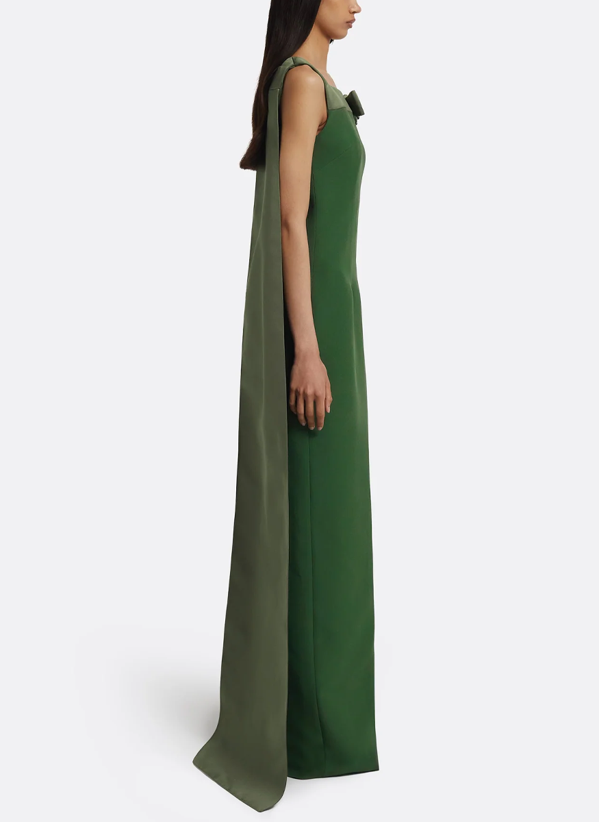 Harley Crepe Gown in Moss Green Harley Crepe Gown in Moss Green