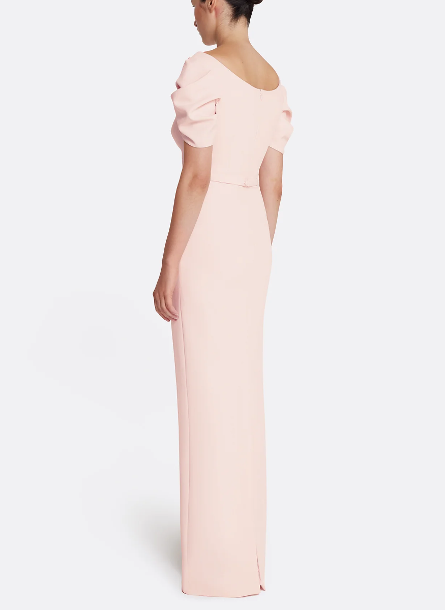 Vanna Long Dress in Pale Pink with Gold Belt - Safiyaa
