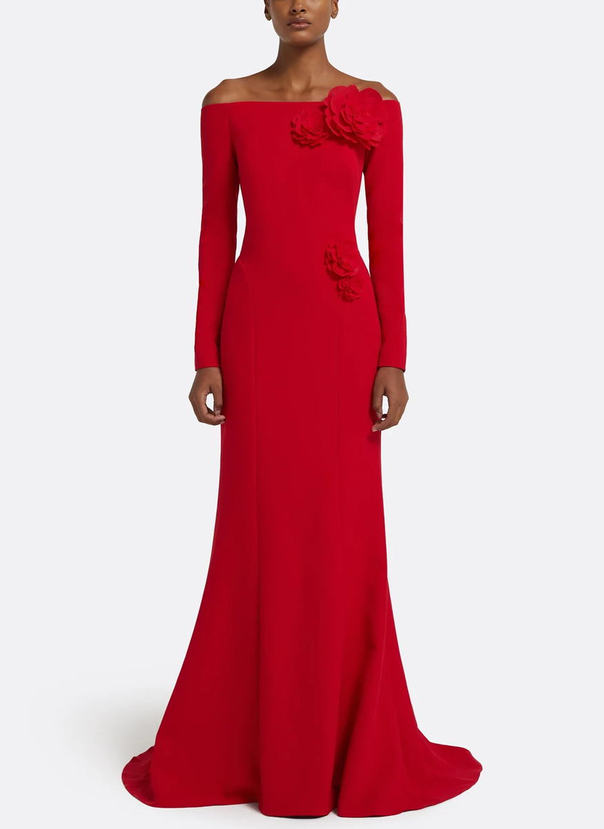 Rory Long Dress in Crimson with Crimson Appliqué