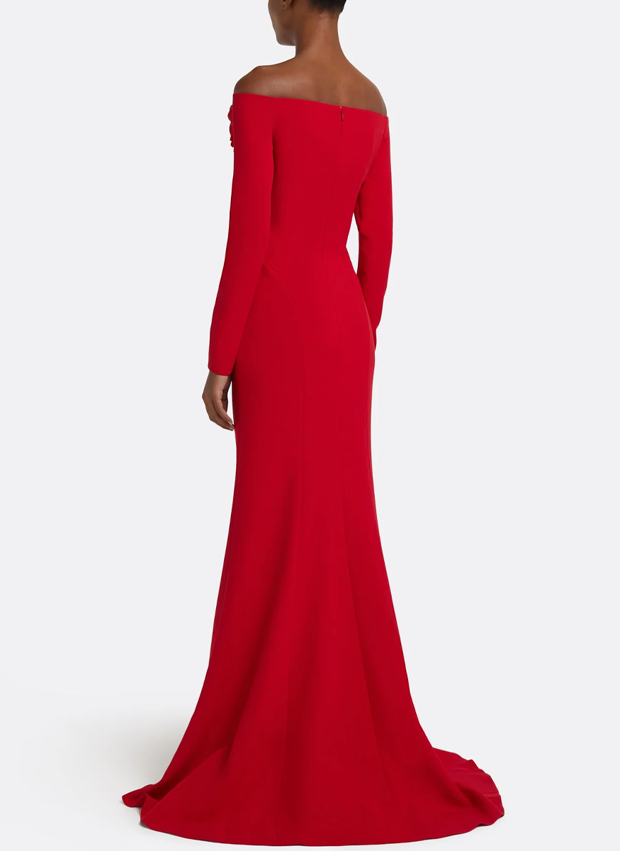 Rory Long Dress in Crimson with Crimson Appliqué - Safiyaa