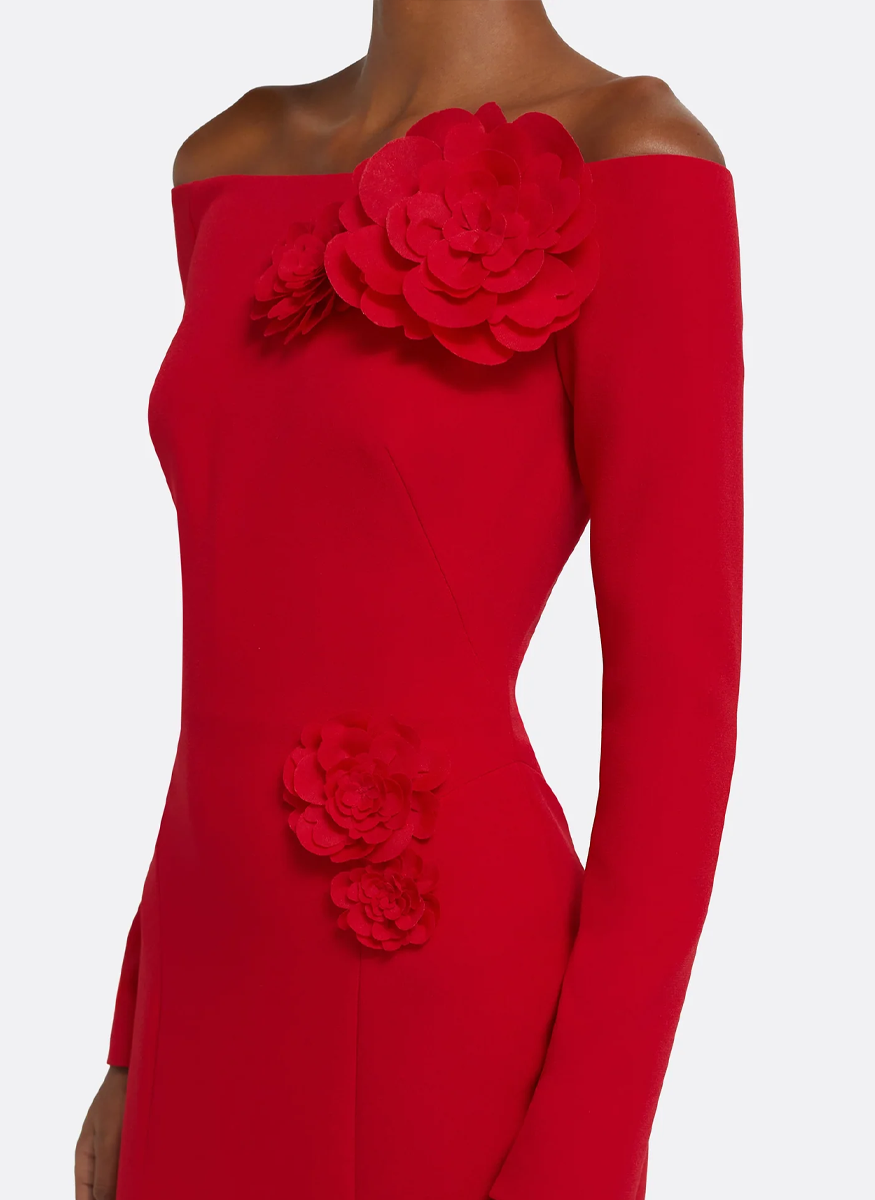 Rory Long Dress in Crimson with Crimson Appliqué - Safiyaa