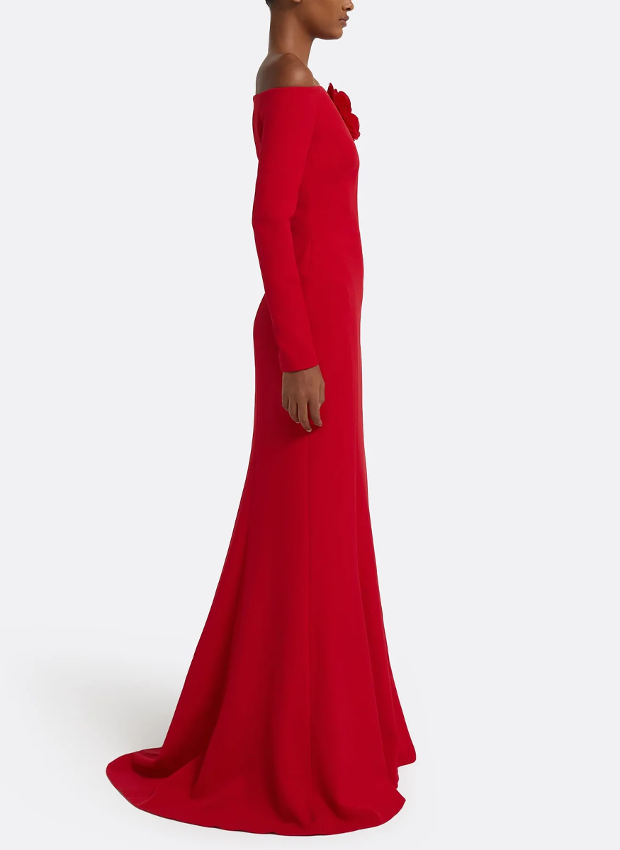 Rory Long Dress in Crimson with Crimson Appliqué - Safiyaa