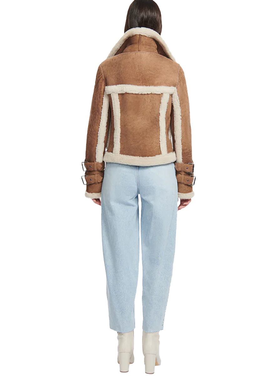 Doll Cashew Shearling Biker Jacket
