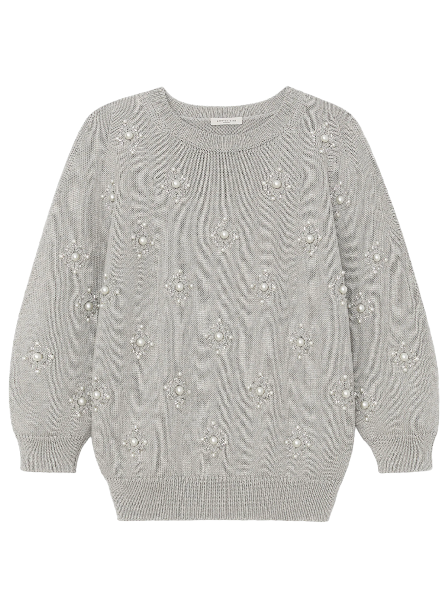 Hand-Beaded Cotton-Silk Tape Sweater