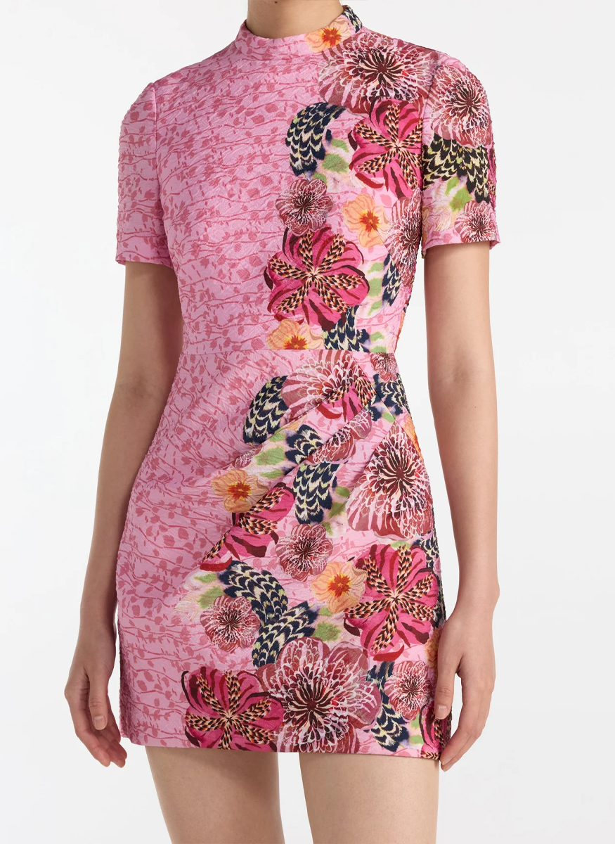 Draped Min Dress in Bamboo Bloom - Saloni