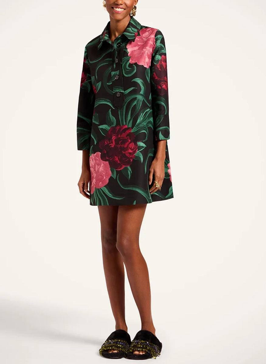 Short Artemis Dress Peony Black in Cady Wool