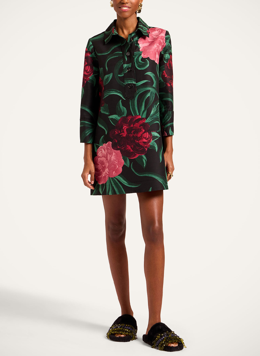 Short Artemis Dress Peony Black in Cady Wool - La DoubleJ