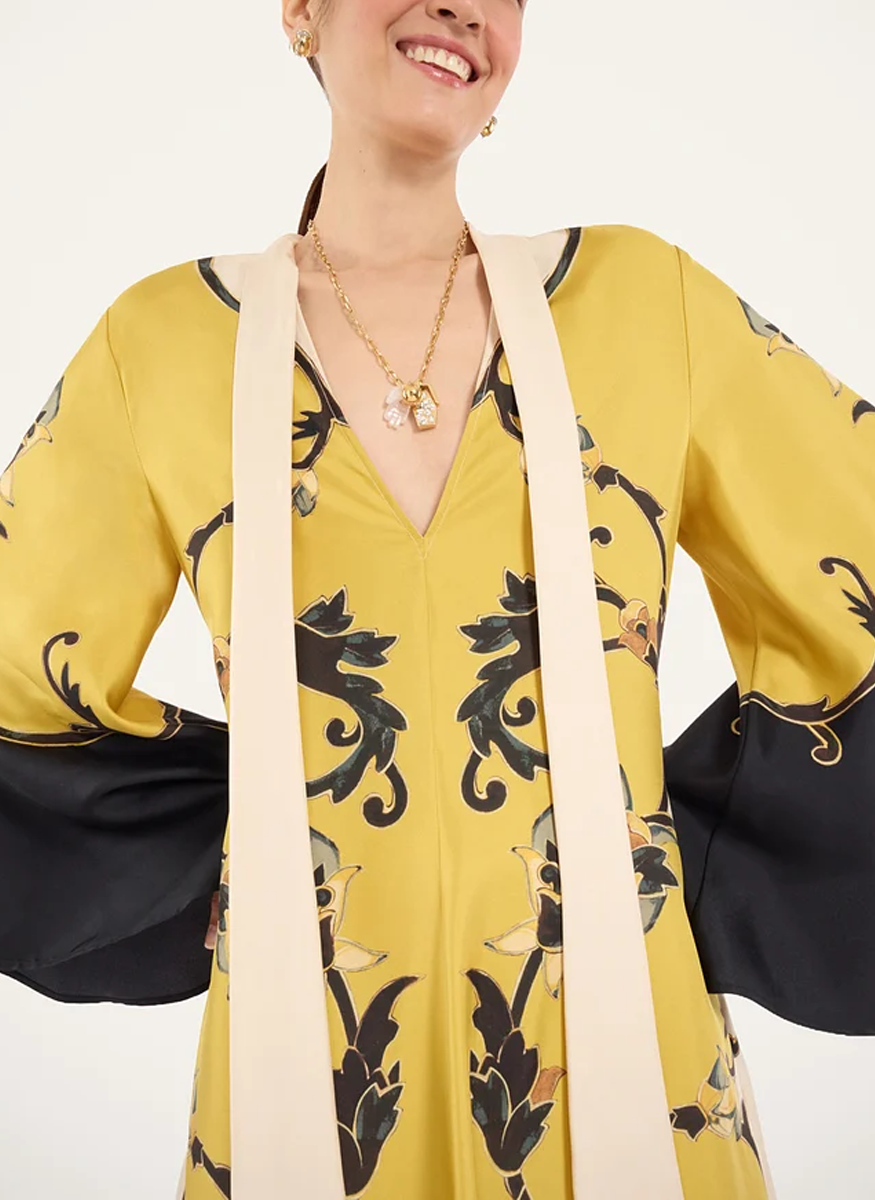 Magnifico Dress Buttercup Placée Gold in Silk Twill - La DoubleJ