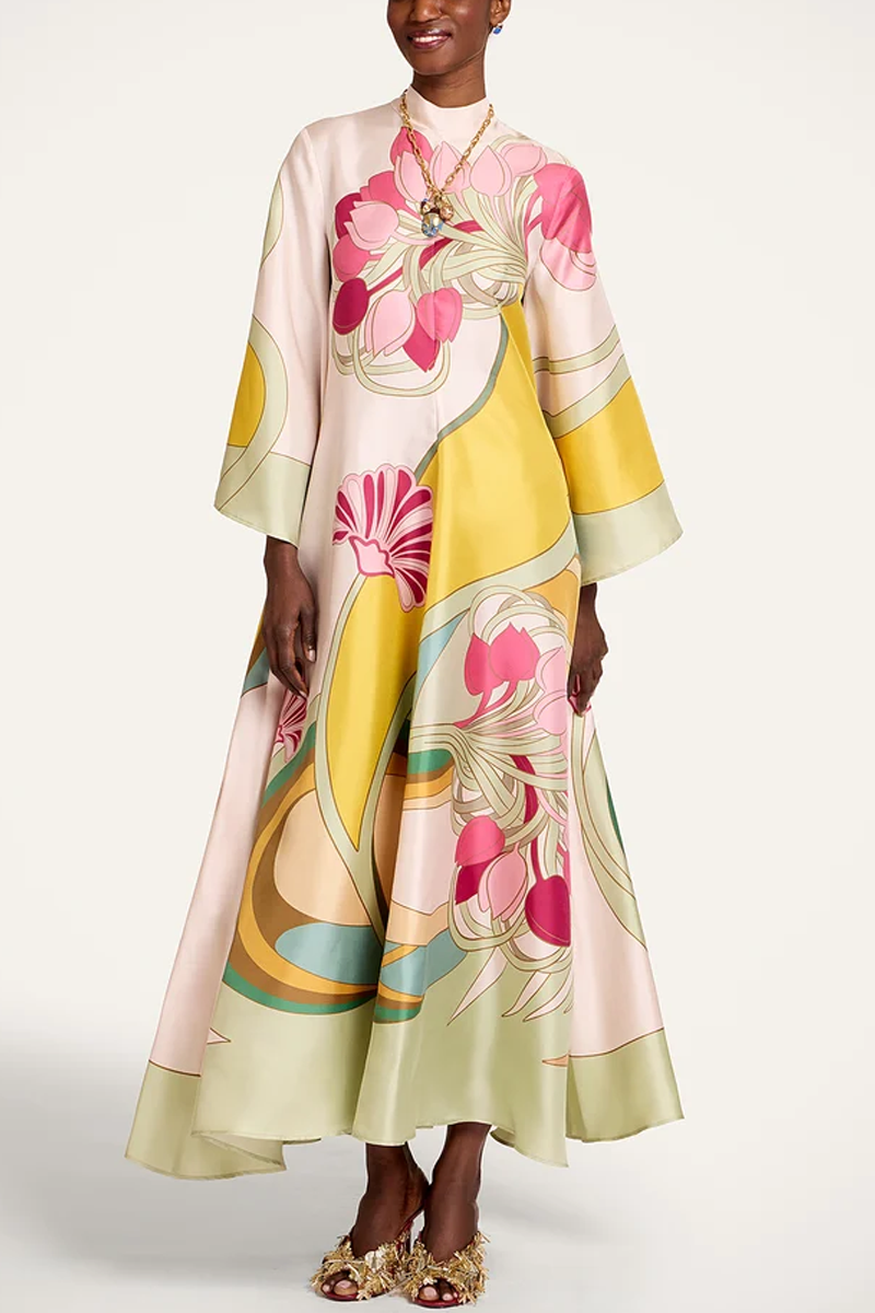 Magnifico Silk Twill Dress in Tulip Placée Green