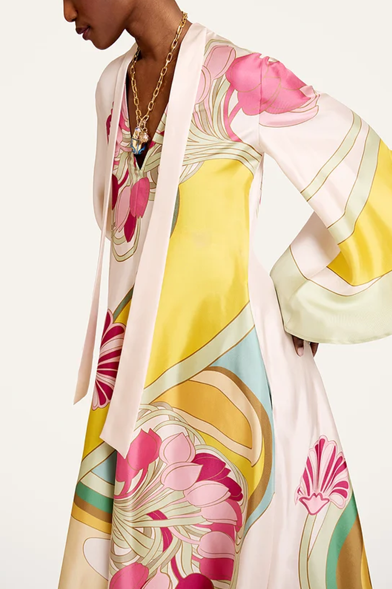 Magnifico Silk Twill Dress in Tulip Placée Green - La DoubleJ