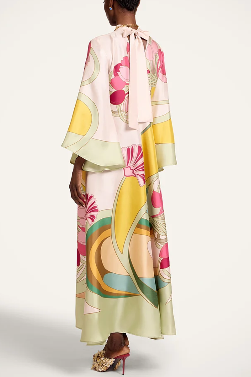Magnifico Silk Twill Dress in Tulip Placée Green - La DoubleJ