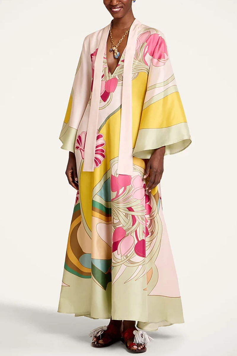 Magnifico Silk Twill Dress in Tulip Placée Green - La DoubleJ