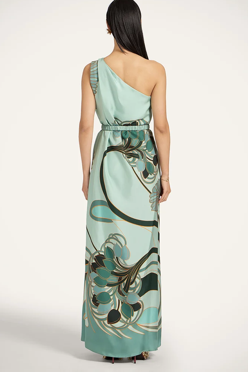 Roy Dress Blooming Tulip Placée Mint in Silk Twill - La DoubleJ