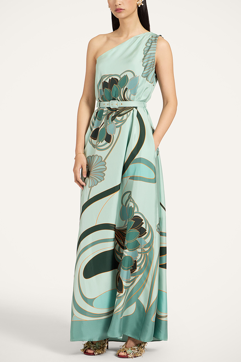 Roy Dress Blooming Tulip Placée Mint in Silk Twill - La DoubleJ