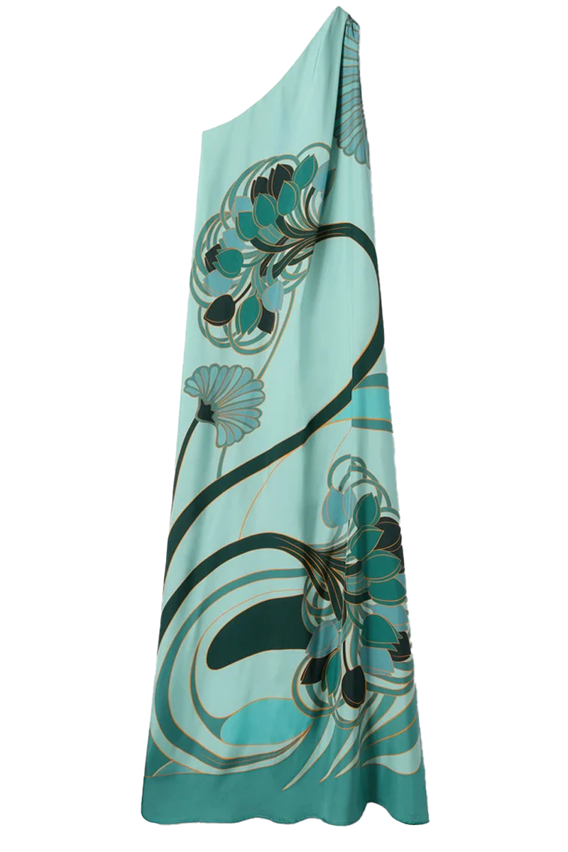 Roy Dress Blooming Tulip Placée Mint in Silk Twill - La DoubleJ
