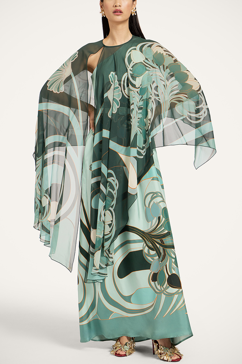 Roy Dress Blooming Tulip Placée Mint in Silk Twill - La DoubleJ