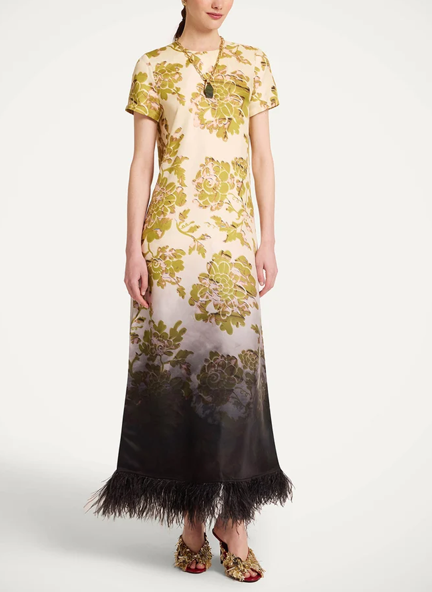 Swing Dress Ombré Placée with Feathers