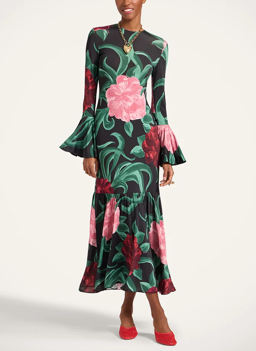 Alba Dress Peony Black in Flowy Jersey
