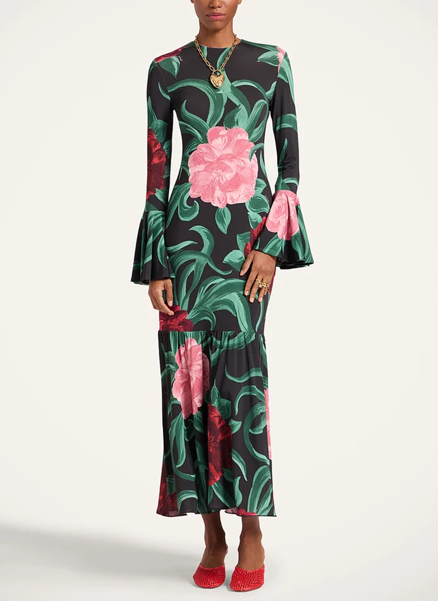 Alba Dress Peony Black in Flowy Jersey - La DoubleJ