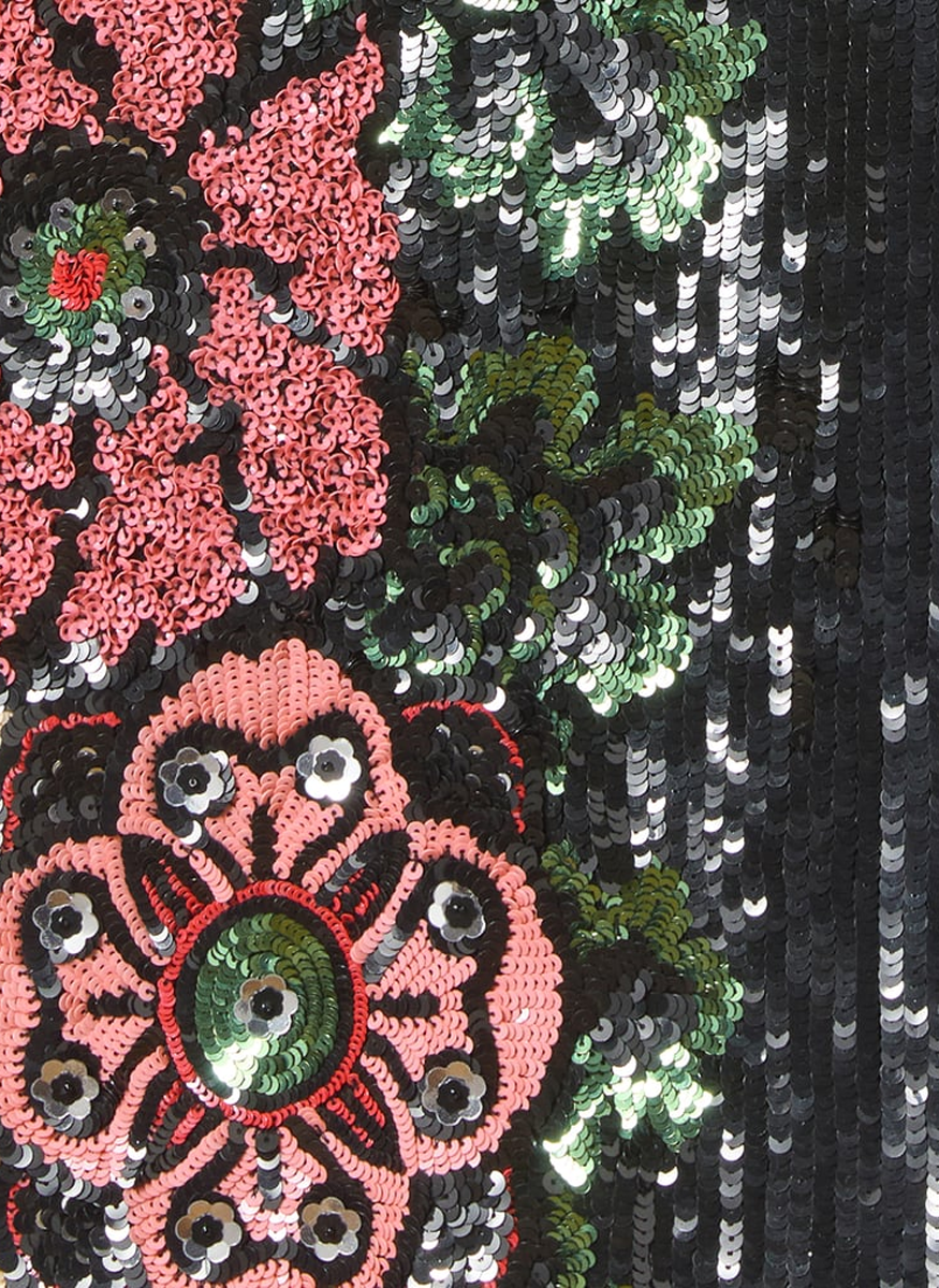 Clingy Swing Dress Bounty Red in Embroidered Paillettes - La DoubleJ