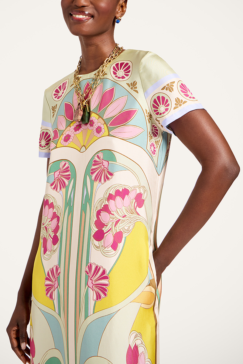Swing Dress in Tulip Placée Green with Feathers - La DoubleJ