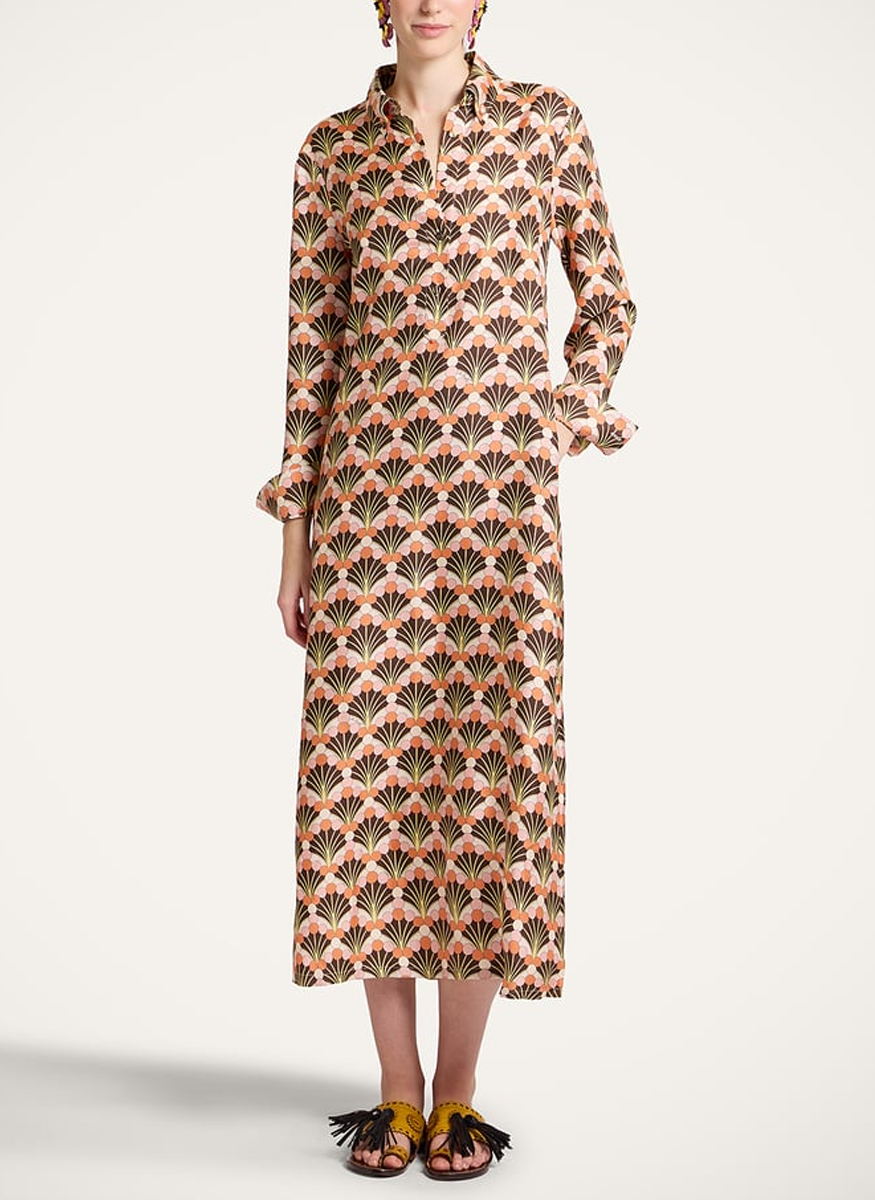 Chemise Swing Dress in Florette Fan Brown - La DoubleJ