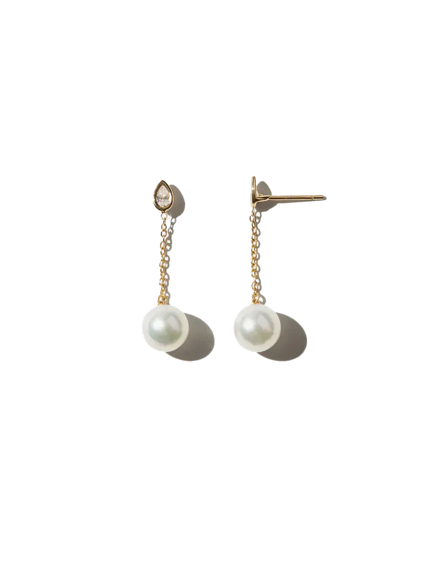 Pearshape Diamond and Pearl Drop Earrings