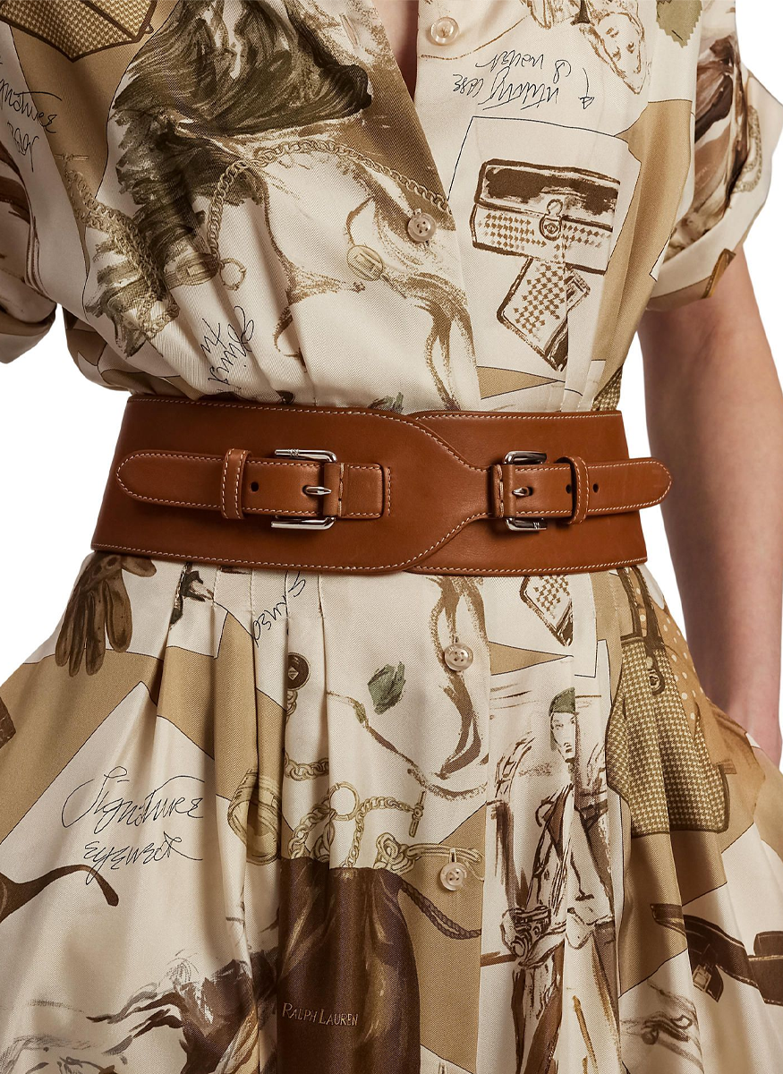 Double-Buckle Calfskin Wide Waist Belt - Ralph Lauren Collection