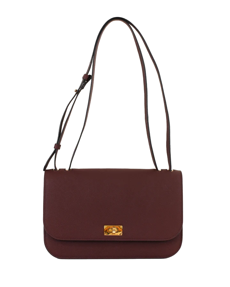 Leather Flap Bag Elysee East and West in Prune - Michino Paris